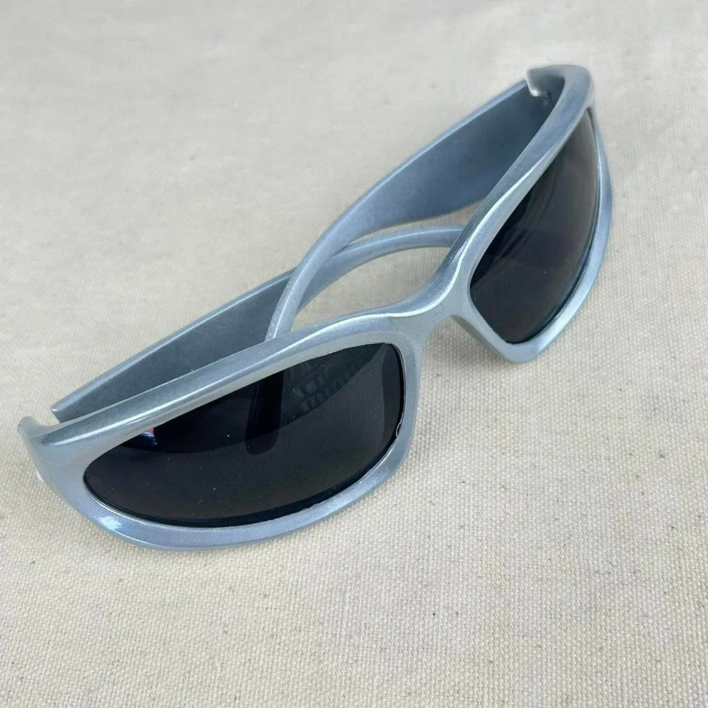 Vintage Y2K surfer style silver rounded sunglasses cyber grunge techno